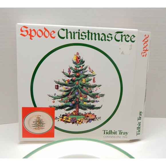 Spode Christmas Tree Tidbit Tray Plate with Handle Cookies Dessert Handle - Picture 8 of 8
